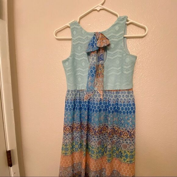 Pinky blue crochet sheer chiffon summer keyhole hi low lace boho dress 14 - Picture 3 of 9